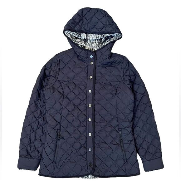 The North Face Thermoball Fur Lined Hooded Jacket Black Button Snap Womens Small - Picture 1 of 8
